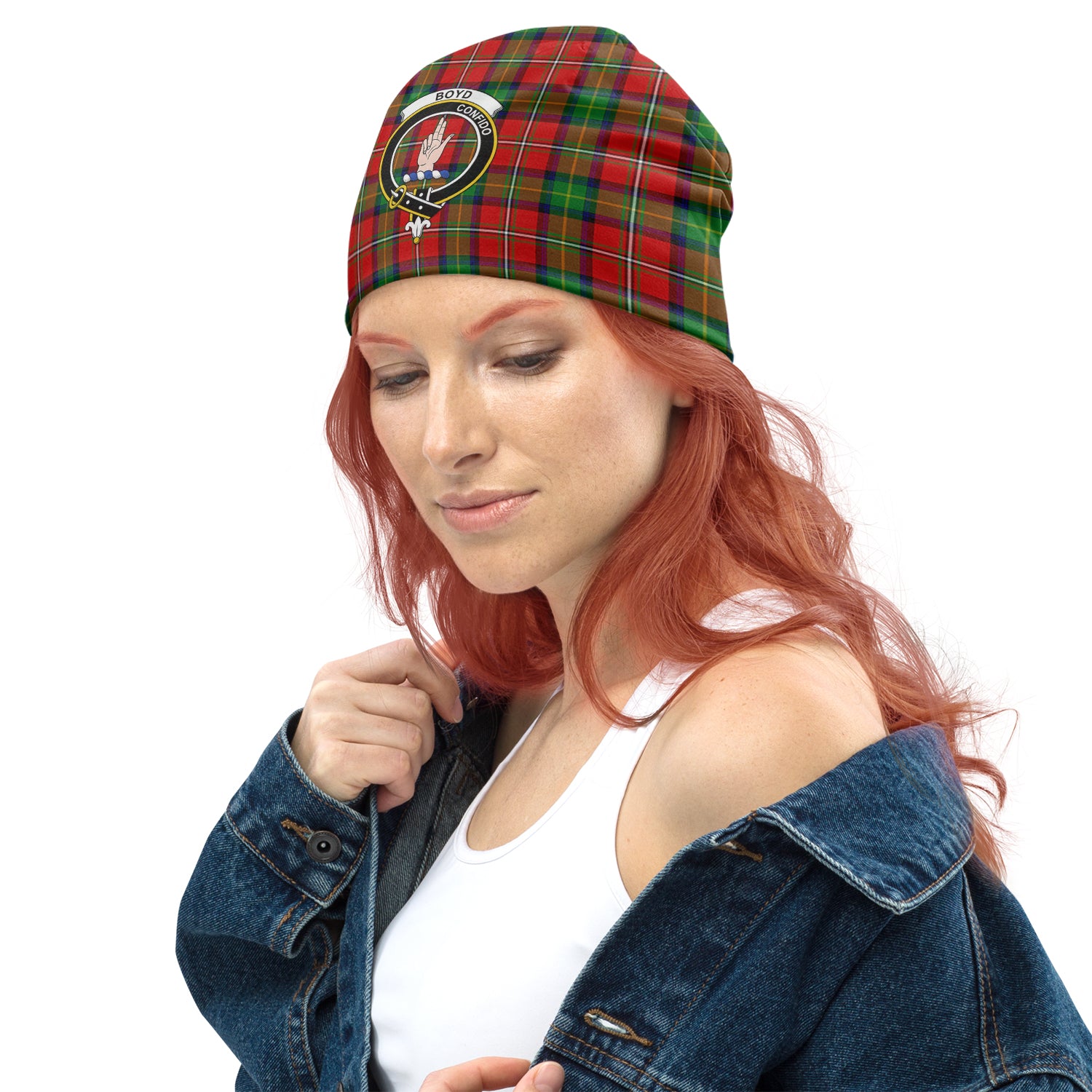 Boyd Modern Tartan Beanies Hat with Family Crest - Tartanvibesclothing