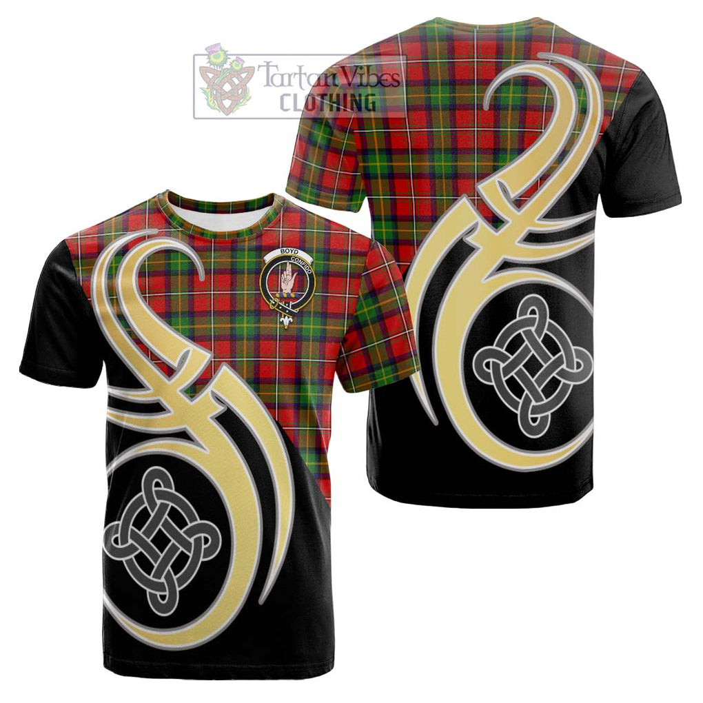 Tartan Vibes Clothing Boyd Modern Tartan Cotton T-shirt with Family Crest and Celtic Symbol Style