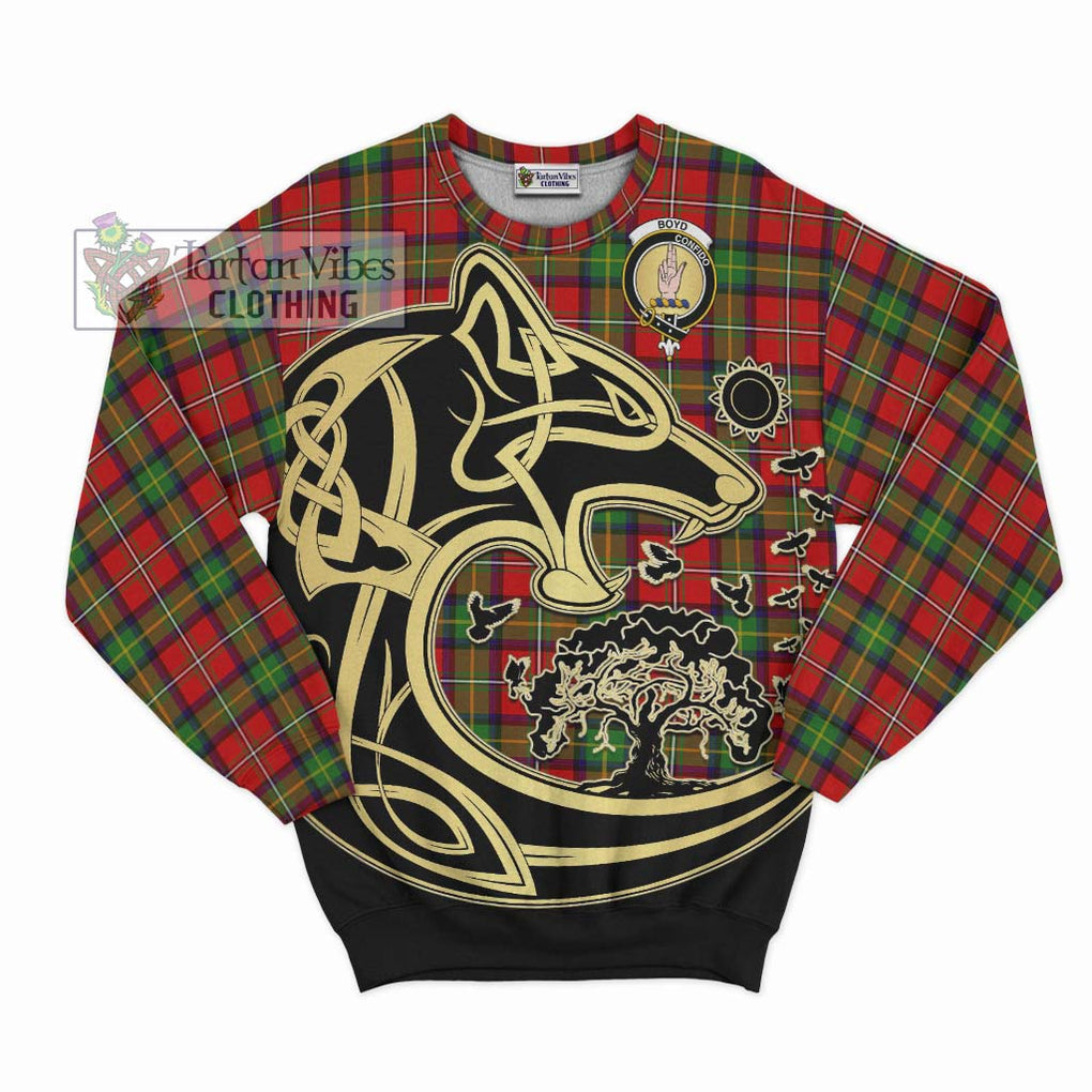 Boyd Tartan Sweatshirt with Family Crest Celtic Wolf Style - Tartan Vibes Clothing