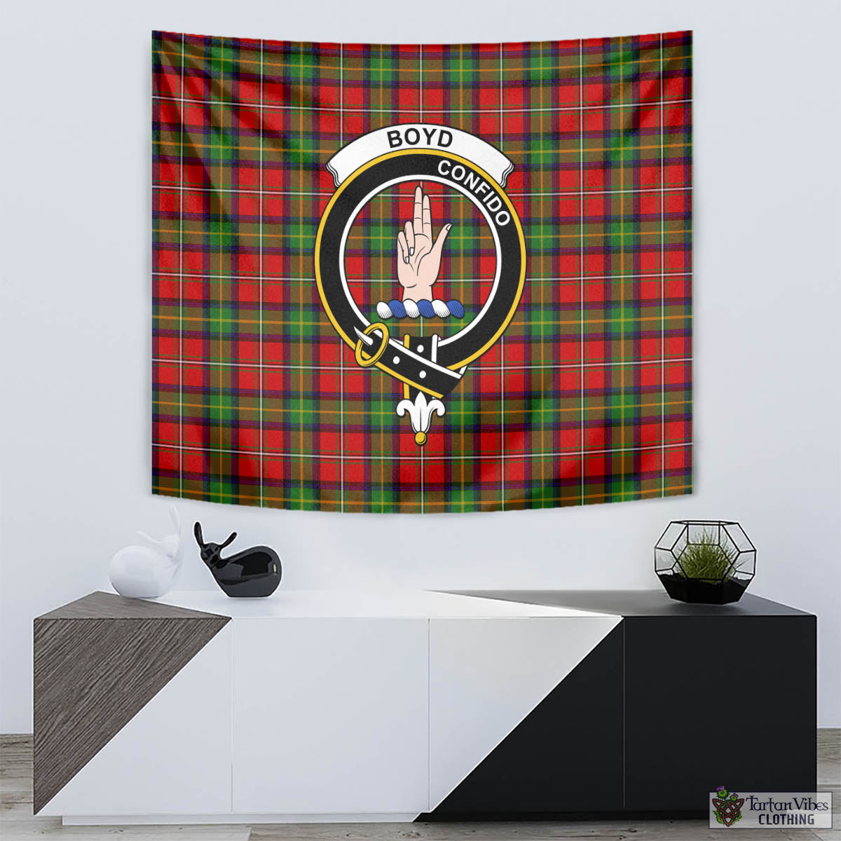 Tartan Vibes Clothing Boyd Modern Tartan Tapestry Wall Hanging and Home Decor for Room with Family Crest