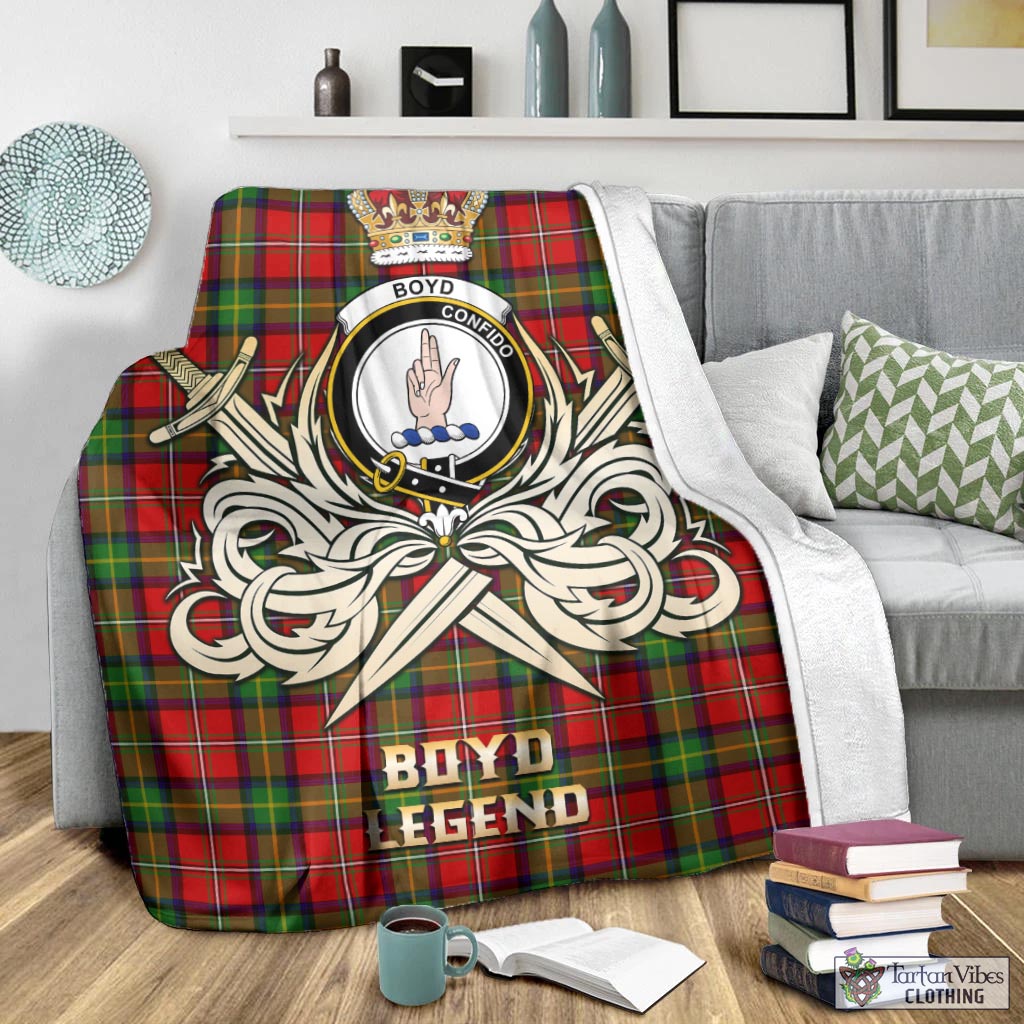 Tartan Vibes Clothing Boyd Modern Tartan Blanket with Clan Crest and the Golden Sword of Courageous Legacy