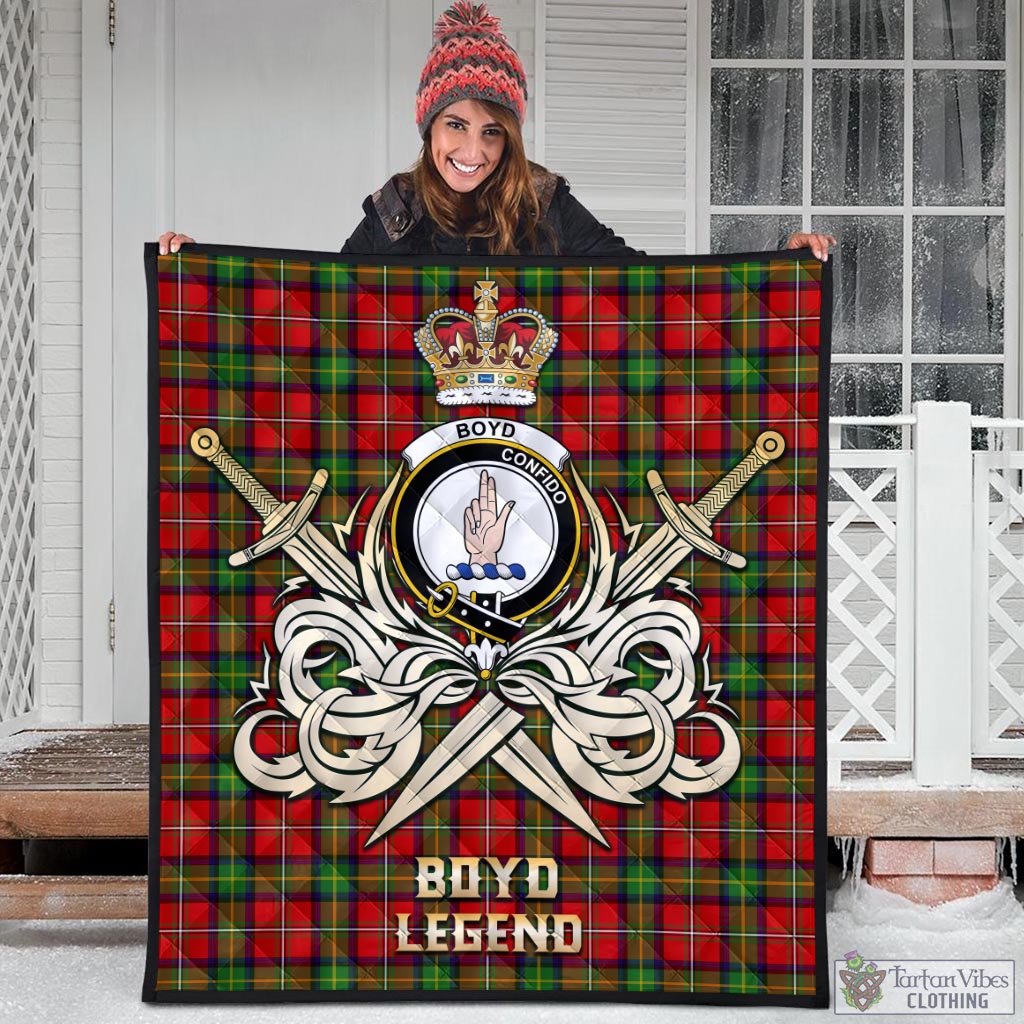 Tartan Vibes Clothing Boyd Modern Tartan Quilt with Clan Crest and the Golden Sword of Courageous Legacy