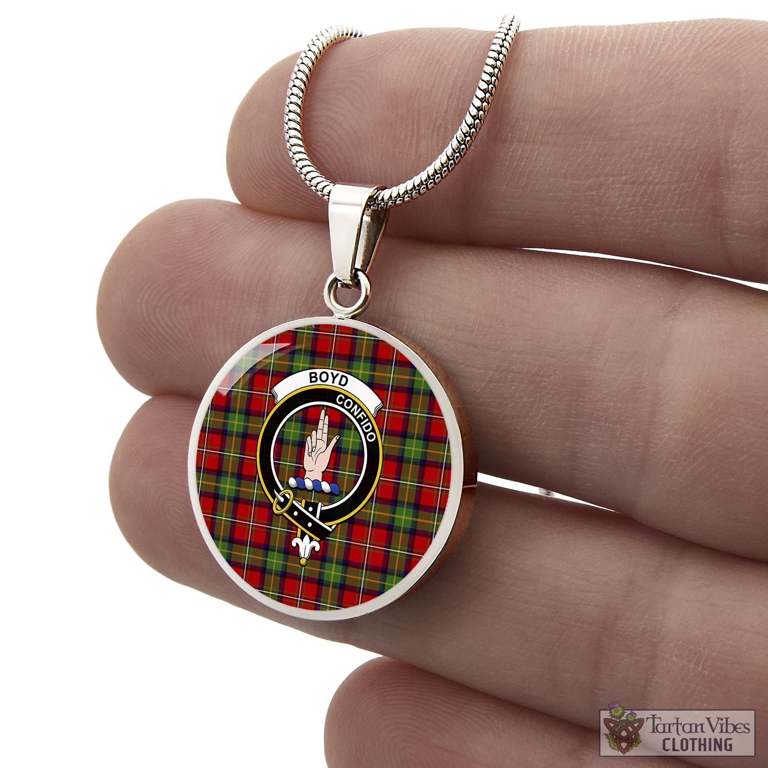 Tartan Vibes Clothing Boyd Modern Tartan Circle Necklace with Family Crest