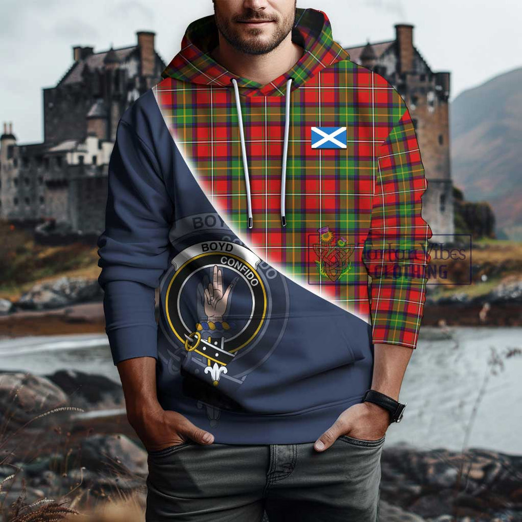 Boyd Tartan Hoodie with Personalised National Flag and Family Crest Half Style - Tartanvibesclothing Shop