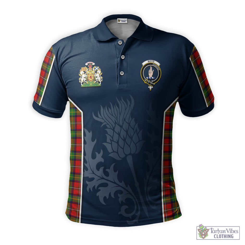 Tartan Vibes Clothing Boyd Modern Tartan Men's Polo Shirt with Family Crest and Scottish Thistle Vibes Sport Style