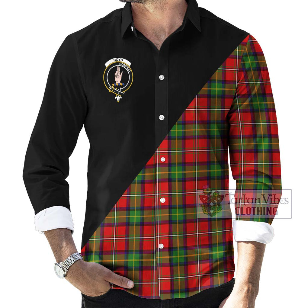 Boyd Tartan Long Sleeve Button Shirt with Family Crest and Military Logo Style - Tartanvibesclothing Shop