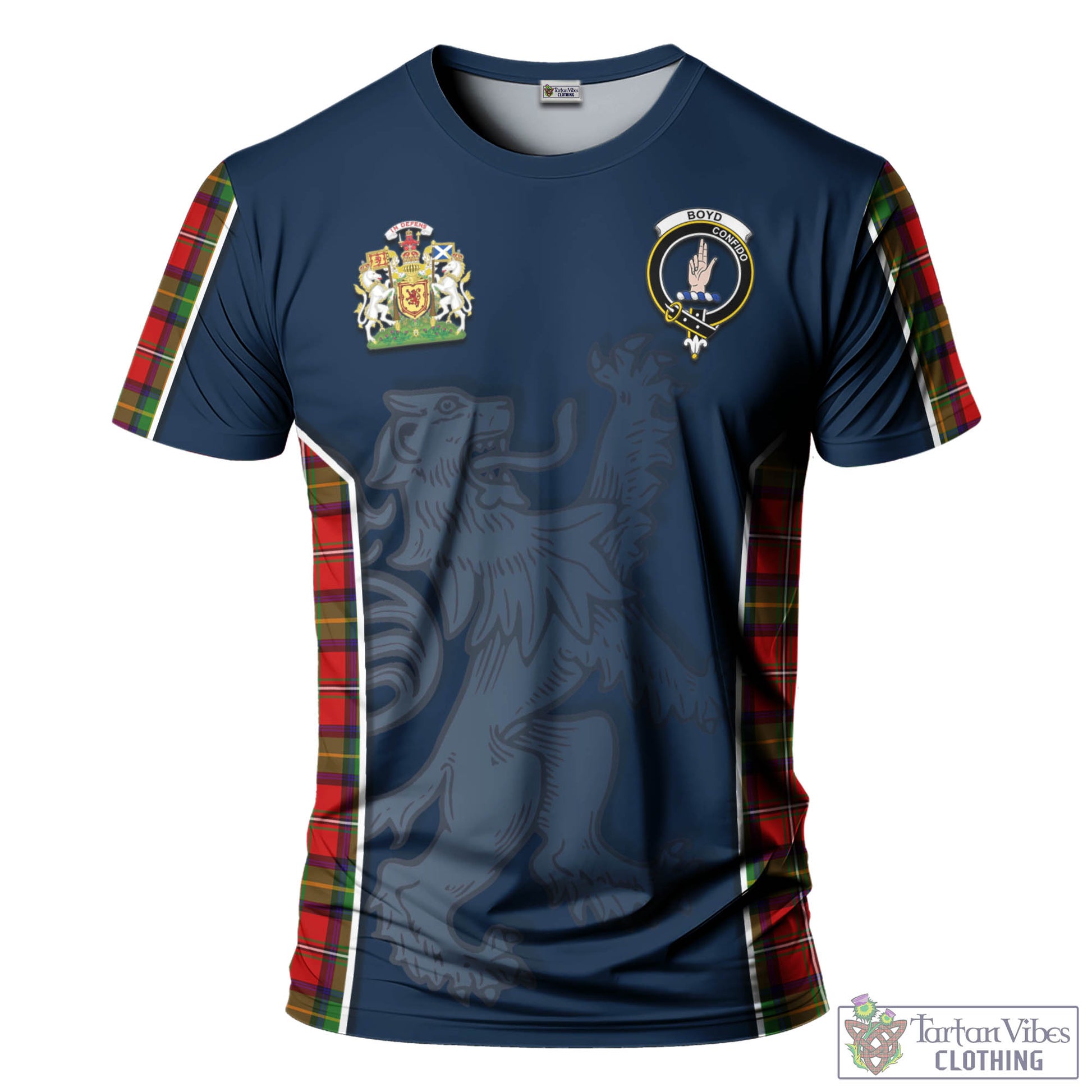 Tartan Vibes Clothing Boyd Modern Tartan T-Shirt with Family Crest and Lion Rampant Vibes Sport Style