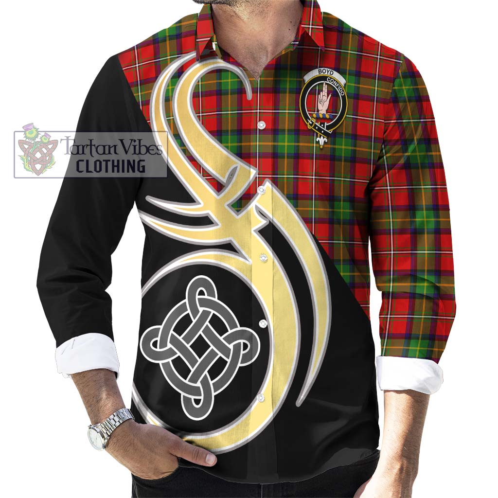 Boyd Tartan Long Sleeve Button Shirt with Family Crest and Celtic Symbol Style - Tartan Vibes Clothing