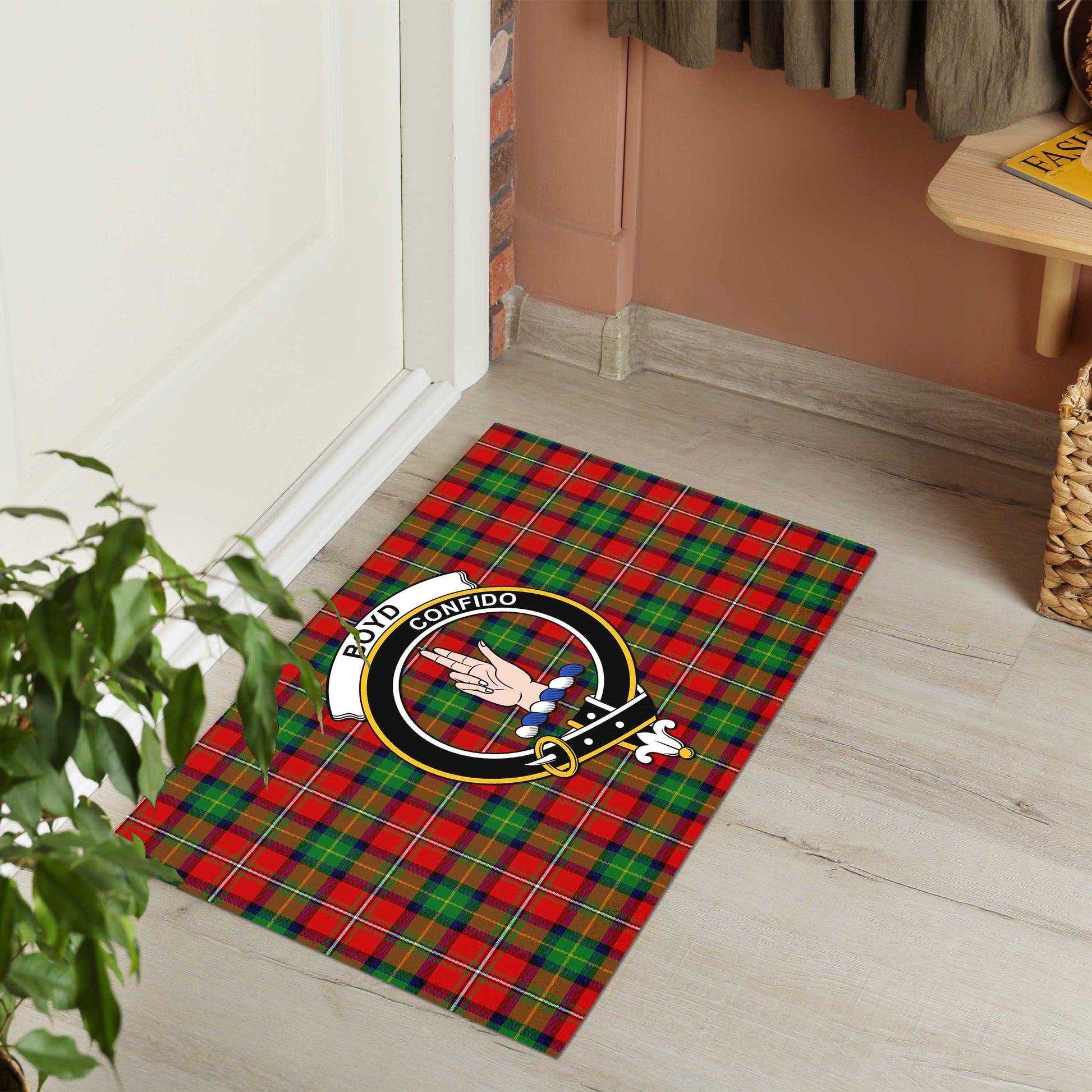 Boyd Modern Tartan Door Mat with Family Crest - Tartanvibesclothing