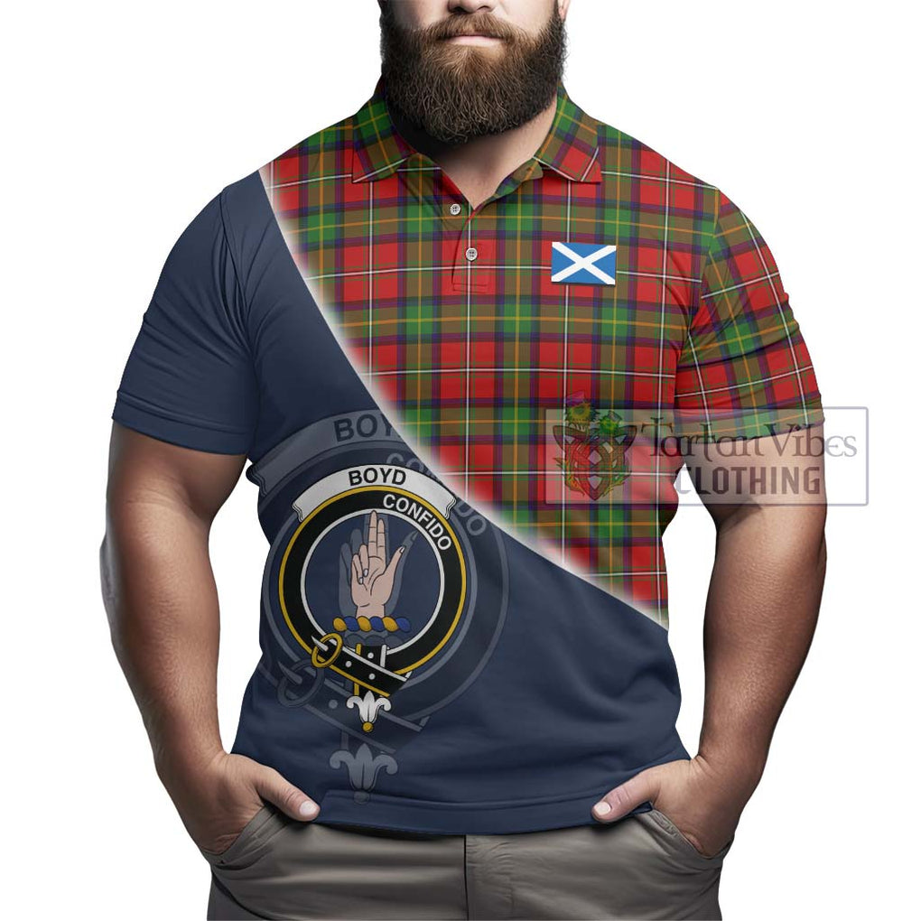 Boyd Tartan Polo Shirt with Personalised National Flag and Family Crest Half Style - Tartanvibesclothing Shop