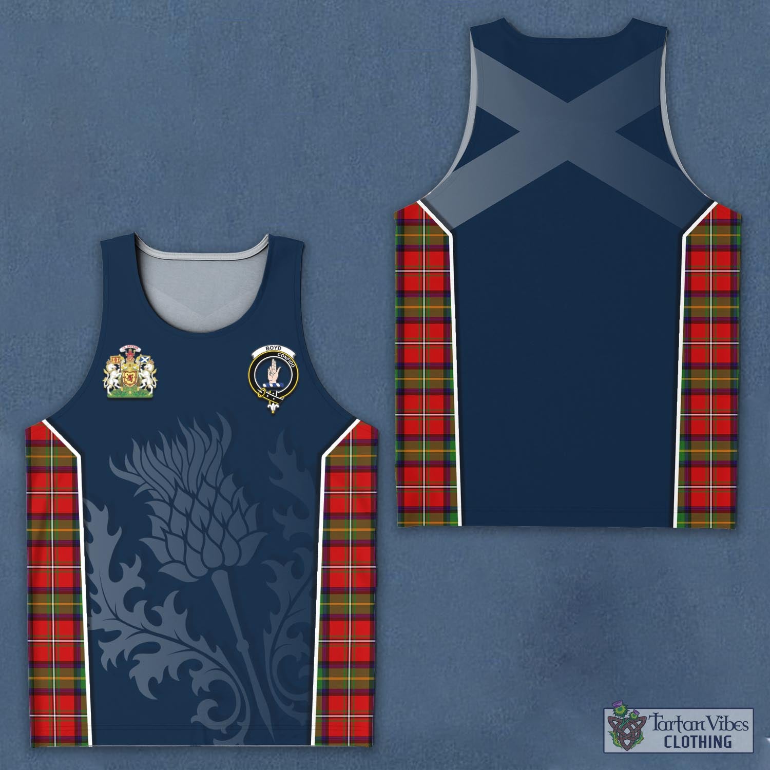 Tartan Vibes Clothing Boyd Modern Tartan Men's Tanks Top with Family Crest and Scottish Thistle Vibes Sport Style