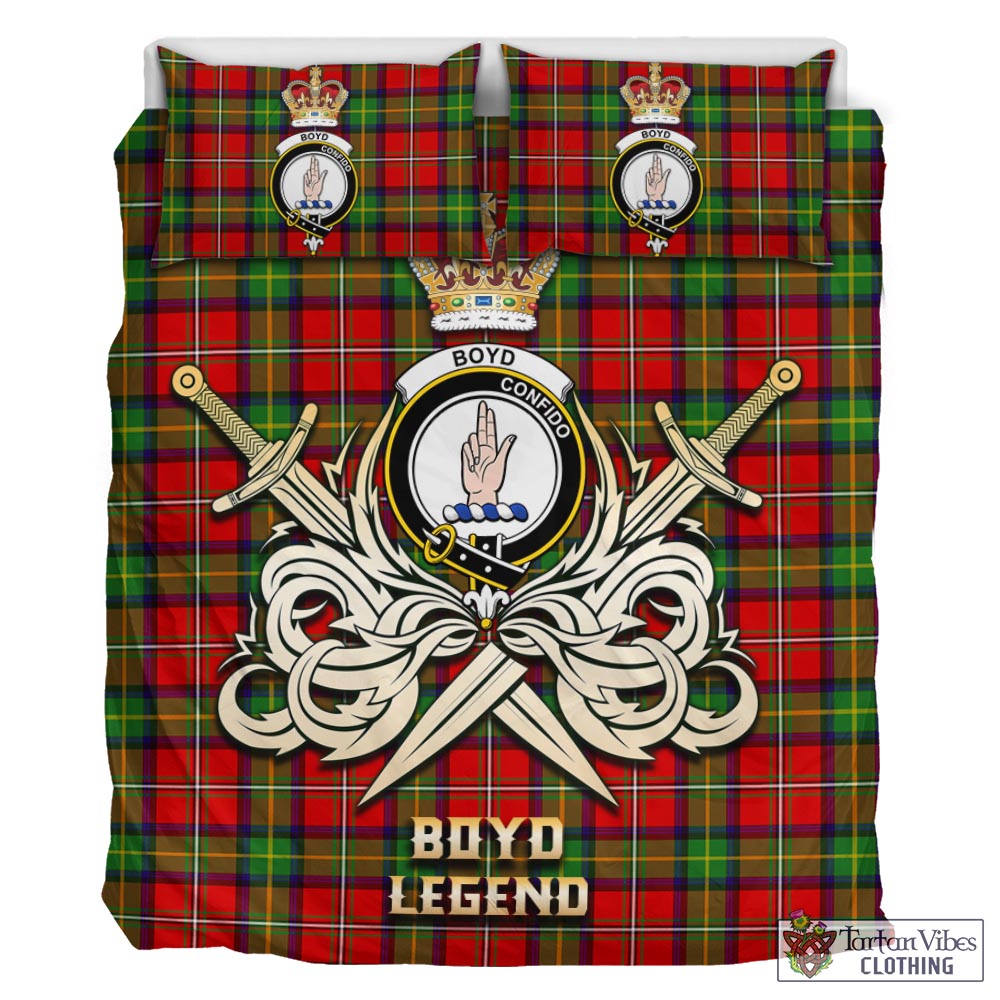 Tartan Vibes Clothing Boyd Modern Tartan Bedding Set with Clan Crest and the Golden Sword of Courageous Legacy