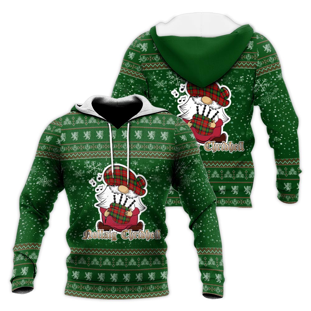 Boyd Modern Clan Christmas Knitted Hoodie with Funny Gnome Playing Bagpipes Green - Tartanvibesclothing