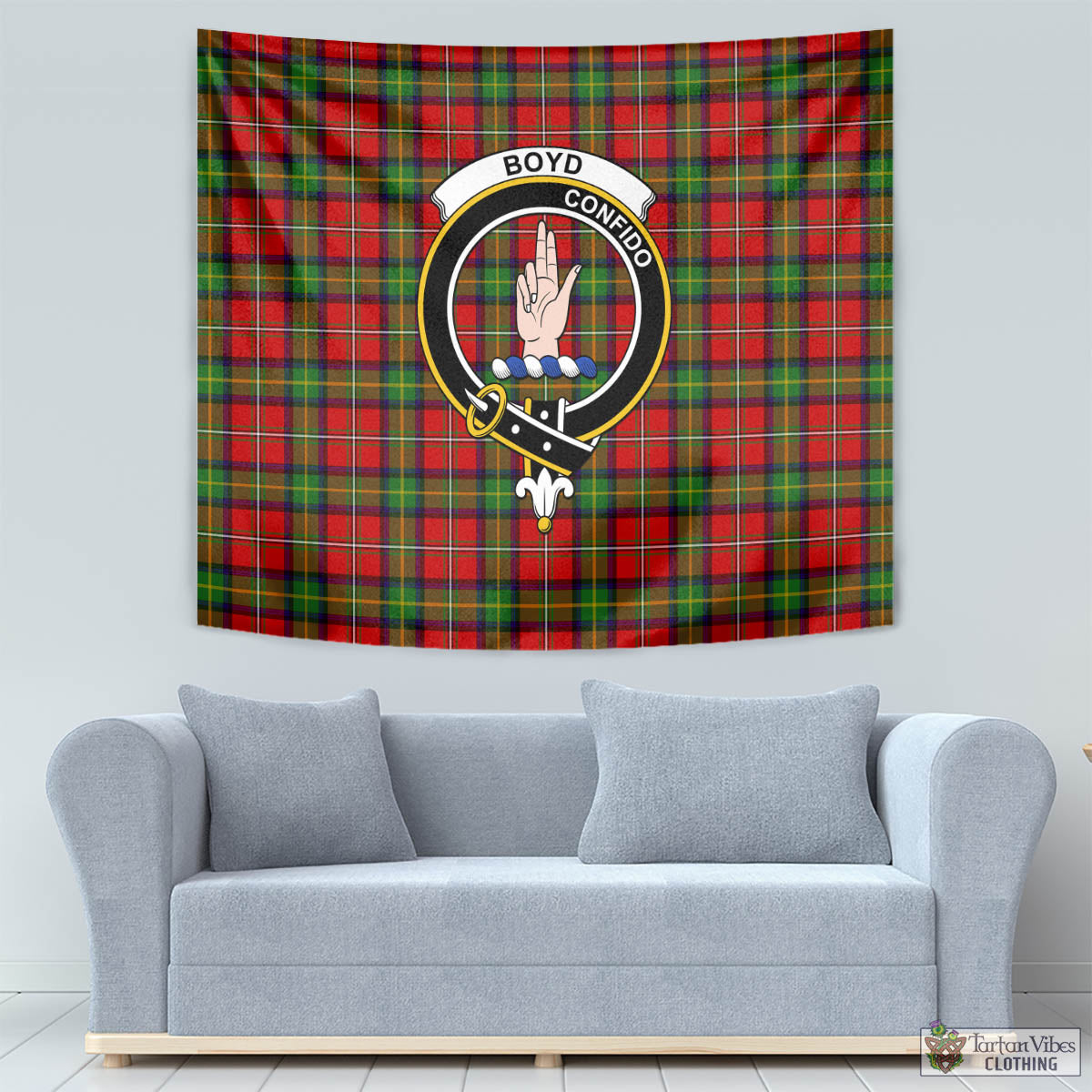 Tartan Vibes Clothing Boyd Modern Tartan Tapestry Wall Hanging and Home Decor for Room with Family Crest