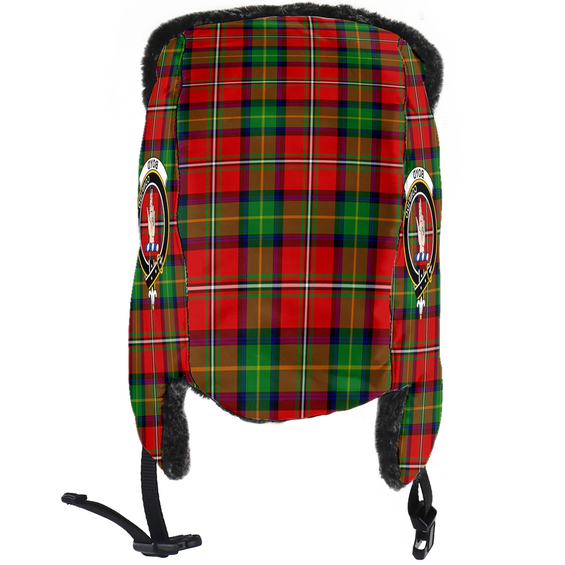 Boyd Modern Tartan Winter Trapper Hat with Family Crest - Tartanvibesclothing