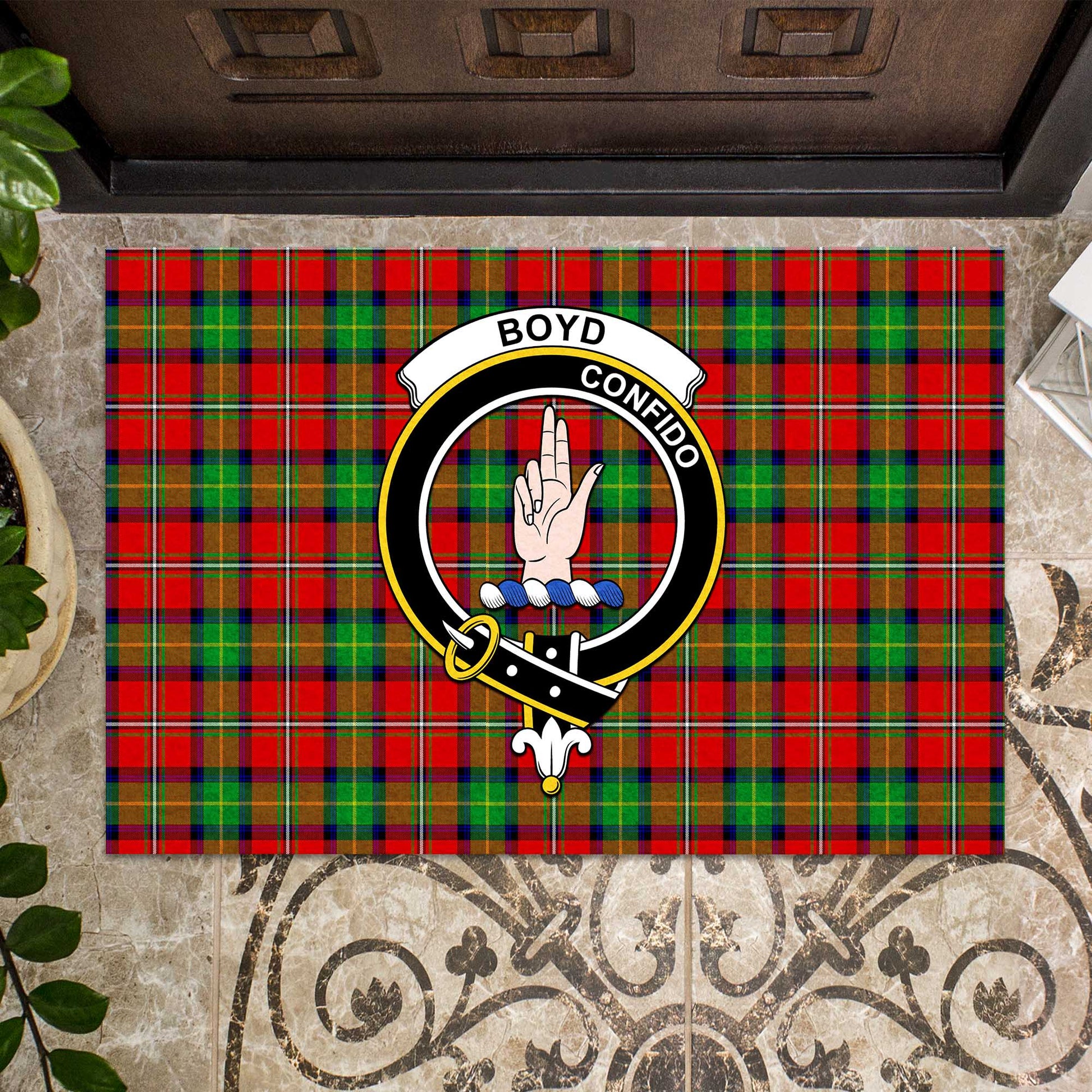 Boyd Modern Tartan Door Mat with Family Crest - Tartanvibesclothing