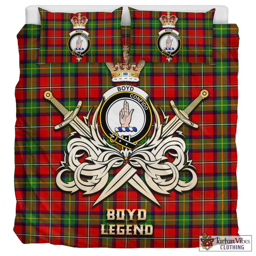 Tartan Vibes Clothing Boyd Modern Tartan Bedding Set with Clan Crest and the Golden Sword of Courageous Legacy