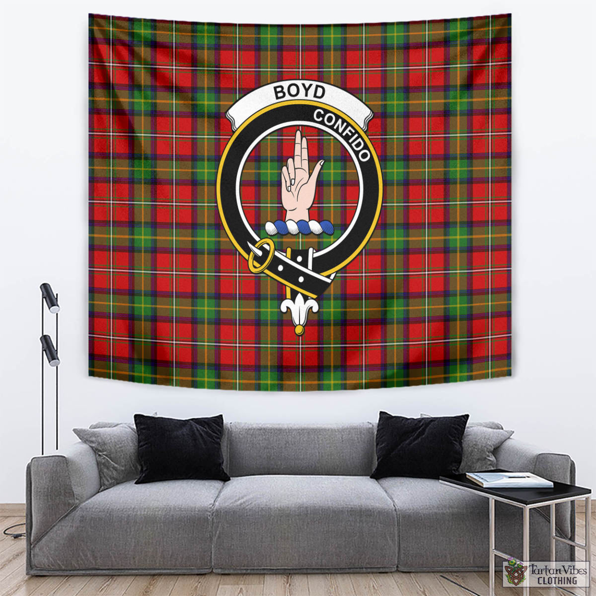 Tartan Vibes Clothing Boyd Modern Tartan Tapestry Wall Hanging and Home Decor for Room with Family Crest