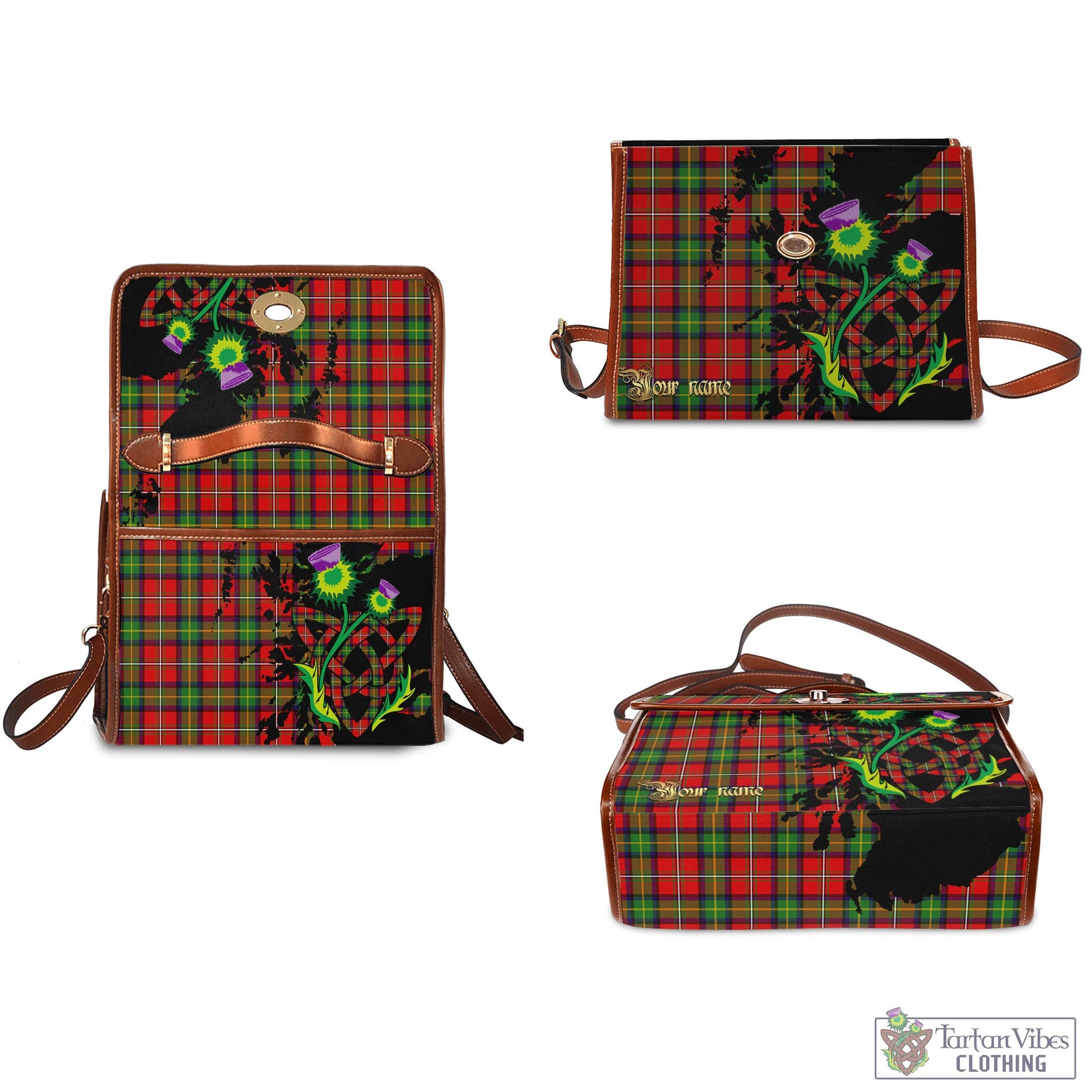 Tartan Vibes Clothing Boyd Modern Tartan Waterproof Canvas Bag with Scotland Map and Thistle Celtic Accents