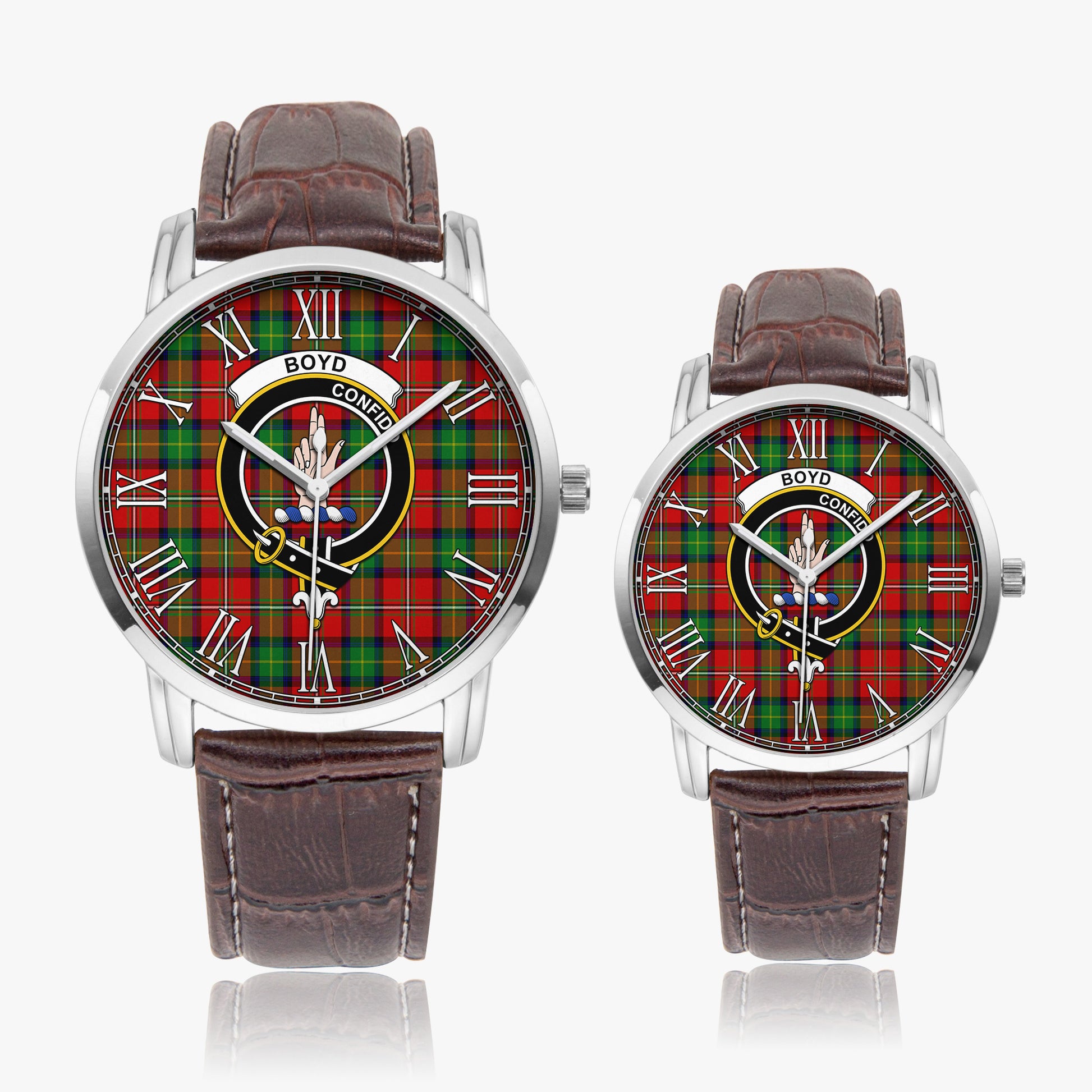 Boyd Modern Tartan Family Crest Leather Strap Quartz Watch - Tartanvibesclothing