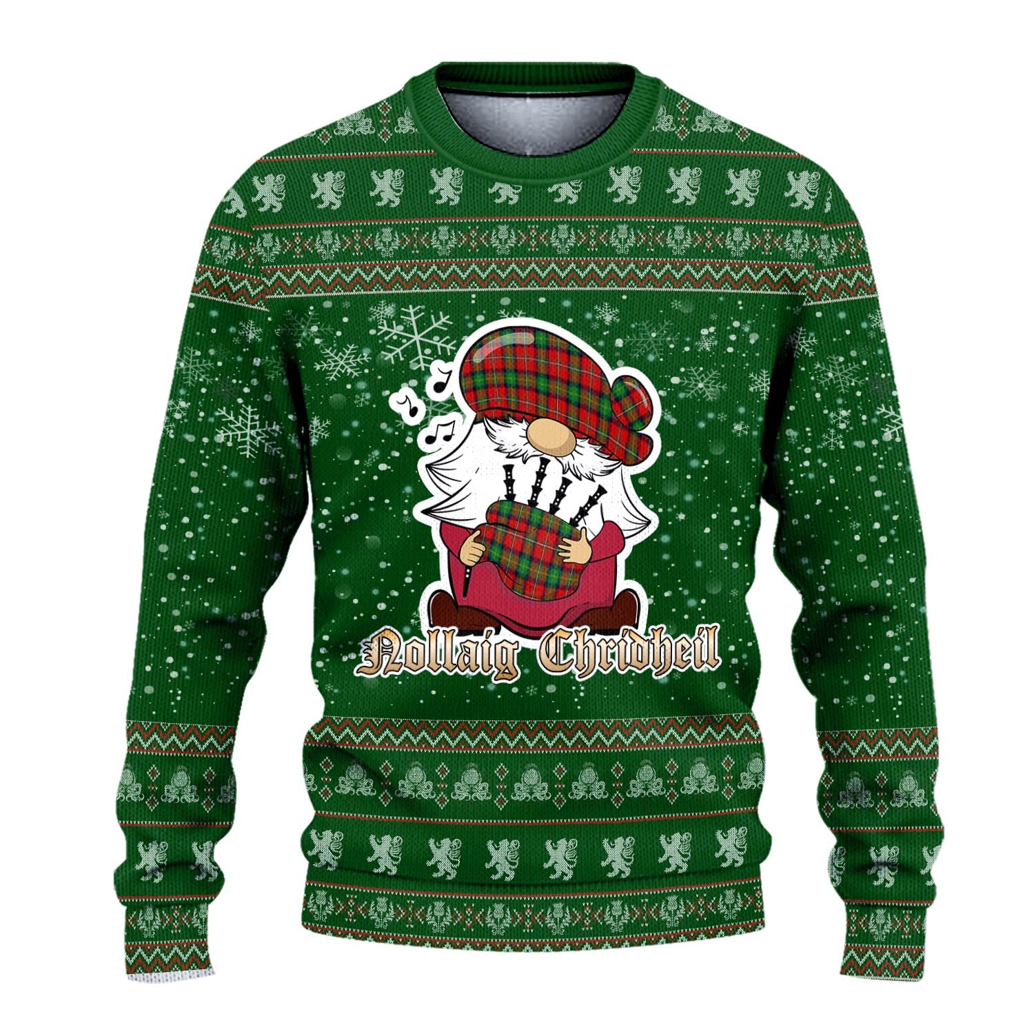 Boyd Modern Clan Christmas Family Knitted Sweater with Funny Gnome Playing Bagpipes - Tartanvibesclothing