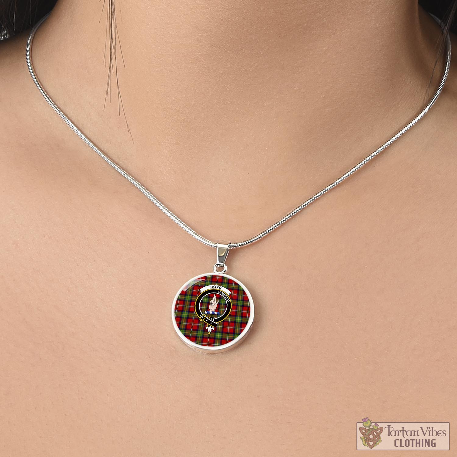 Tartan Vibes Clothing Boyd Modern Tartan Circle Necklace with Family Crest