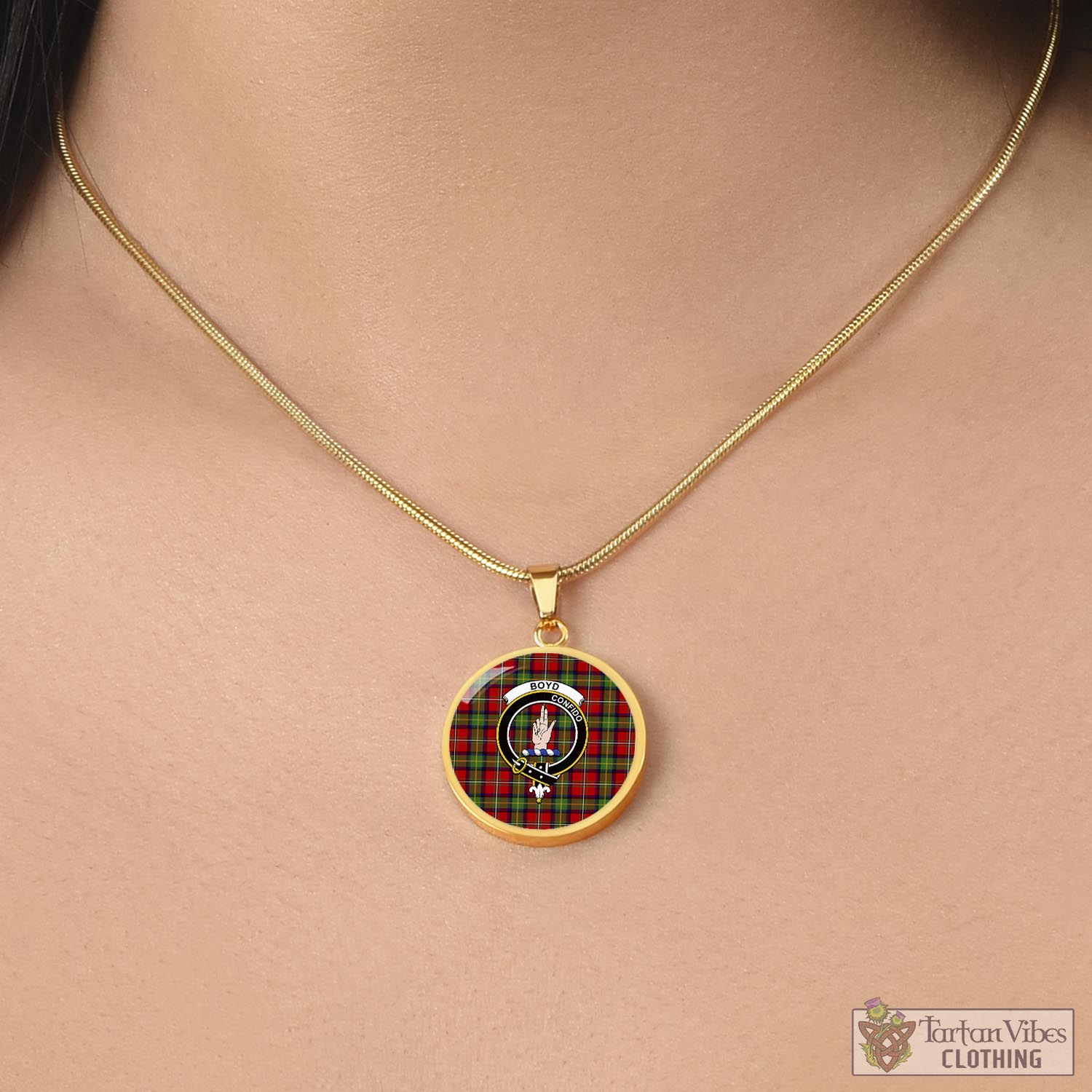 Tartan Vibes Clothing Boyd Modern Tartan Circle Necklace with Family Crest