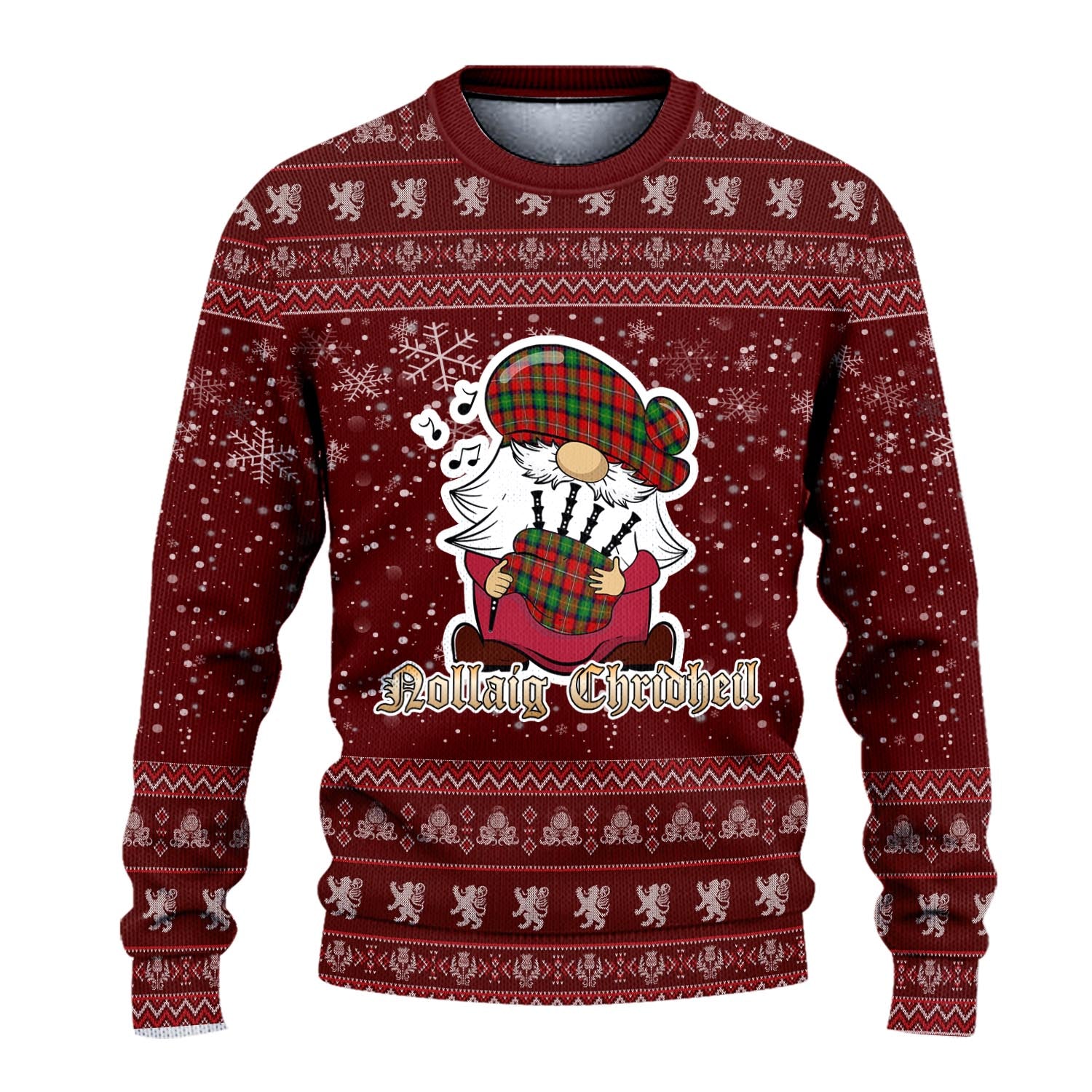 Boyd Modern Clan Christmas Family Knitted Sweater with Funny Gnome Playing Bagpipes - Tartanvibesclothing