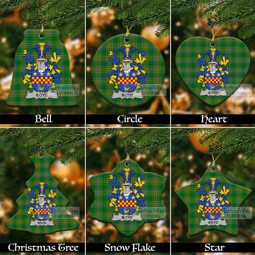 Tartan Vibes Clothing Boyd of Danson Irish Clan Tartan Christmas Ceramic Ornament with Coat of Arms