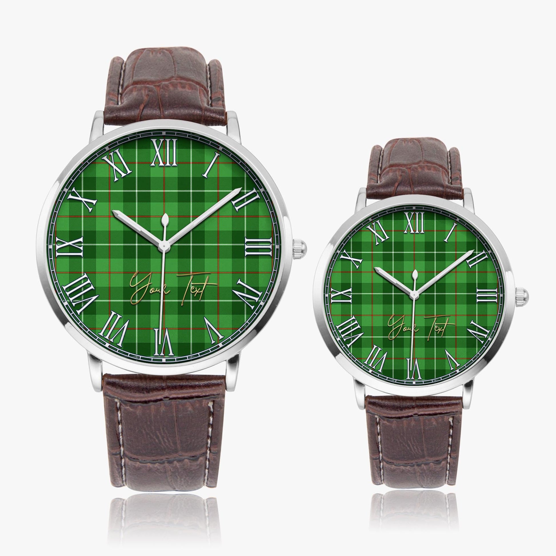 Boyle Tartan Personalized Your Text Leather Trap Quartz Watch Ultra Thin Silver Case With Brown Leather Strap - Tartanvibesclothing