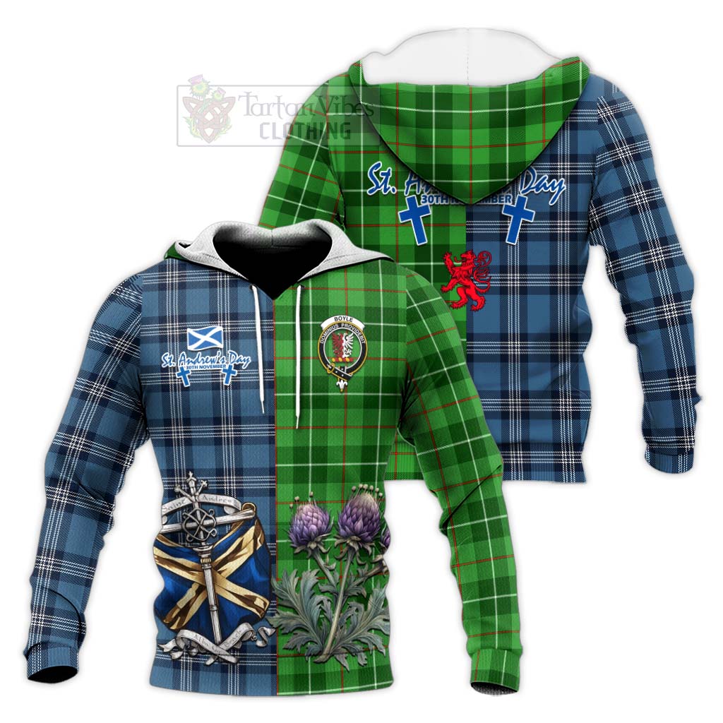 Tartan Vibes Clothing Boyle Tartan Knitted Hoodie Happy St. Andrew's Day Half Tartan Style