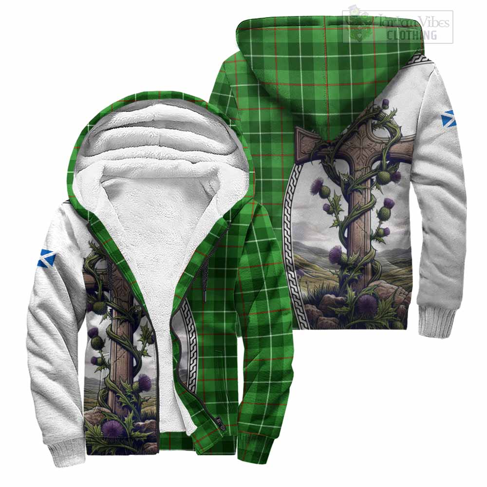 Tartan Vibes Clothing Boyle Tartan Sherpa Hoodie with Family Crest and St. Andrew's Cross Accented by Thistle Vines