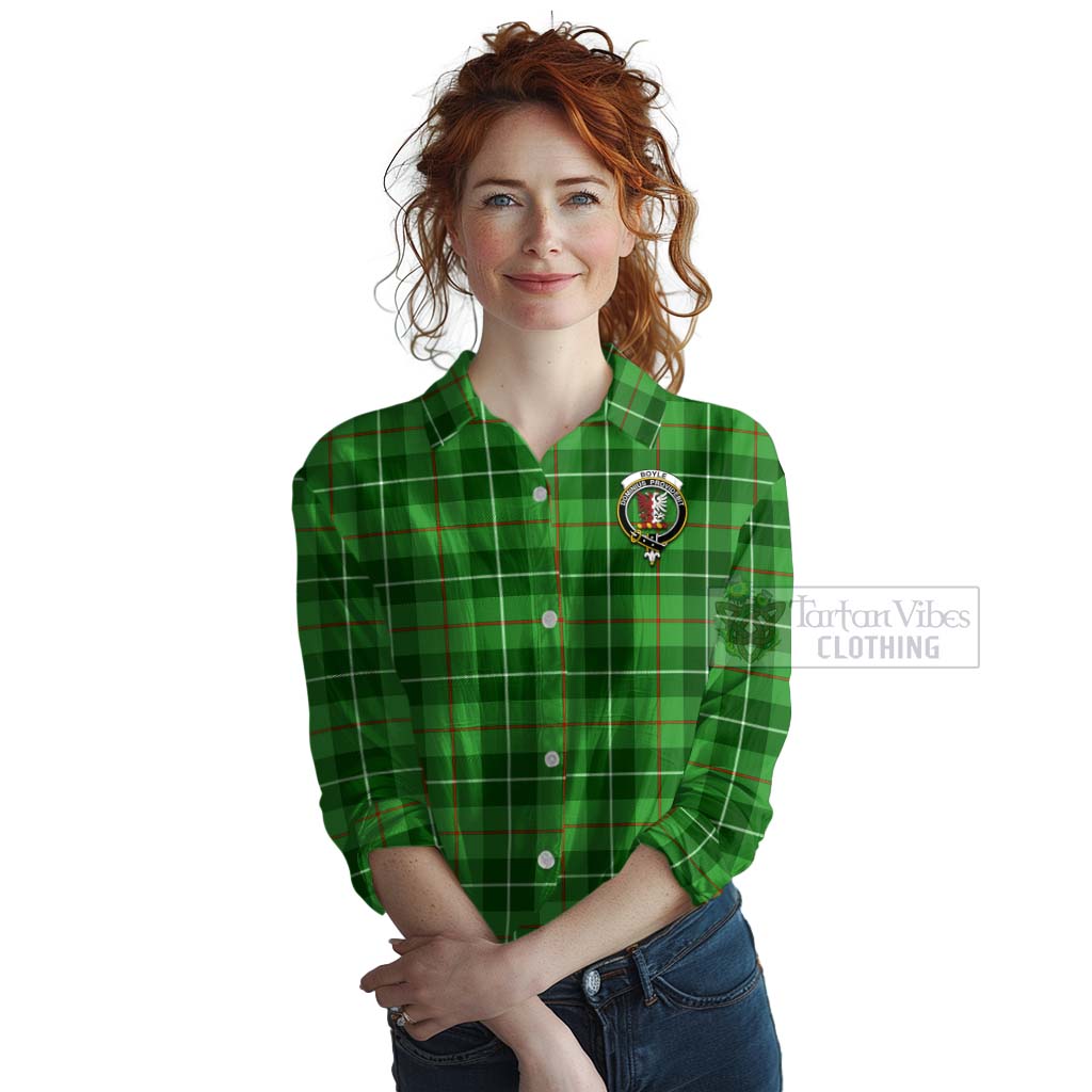 Tartan Vibes Clothing Boyle Tartan Women's Casual Shirt with Family Crest Celtic Skull Style