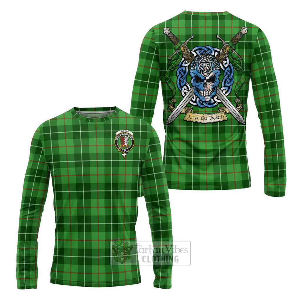 Tartan Vibes Clothing Boyle Tartan Long Sleeve T-Shirt with Family Crest Celtic Skull Style