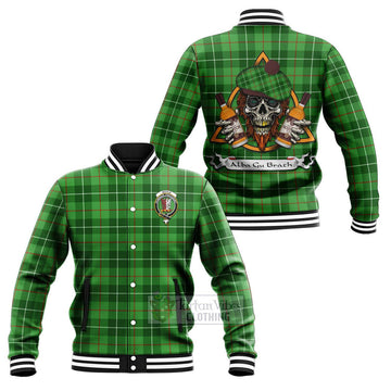 Boyle Tartan Baseball Jacket with Family Crest and Bearded Skull Holding Bottles of Whiskey