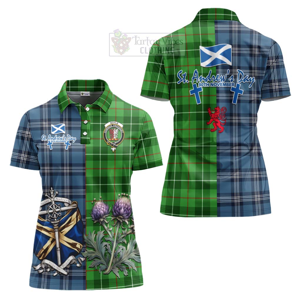 Tartan Vibes Clothing Boyle Tartan Women's Polo Shirt Happy St. Andrew's Day Half Tartan Style