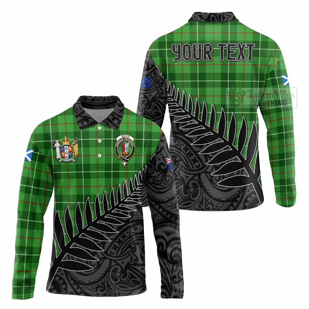 Tartan Vibes Clothing Boyle Crest Tartan Long Sleeve Polo Shirt with New Zealand Silver Fern Half Style