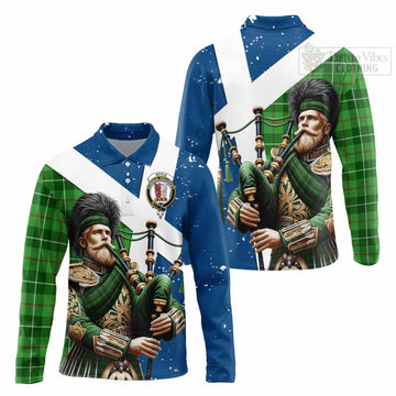 Boyle Tartan Long Sleeve Polo Shirt with Family Crest Scottish Bagpiper Vibes