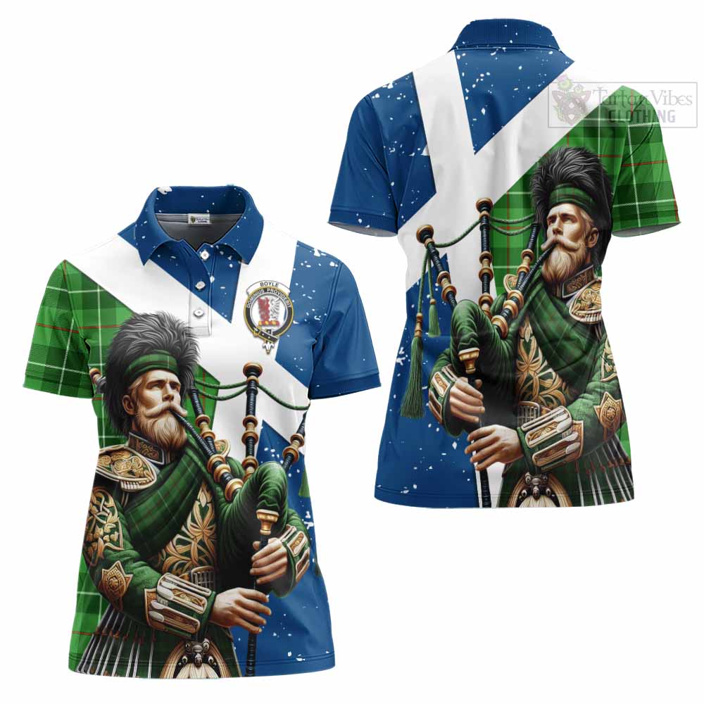 Tartan Vibes Clothing Boyle Tartan Women's Polo Shirt with Family Crest Scottish Bagpiper Vibes