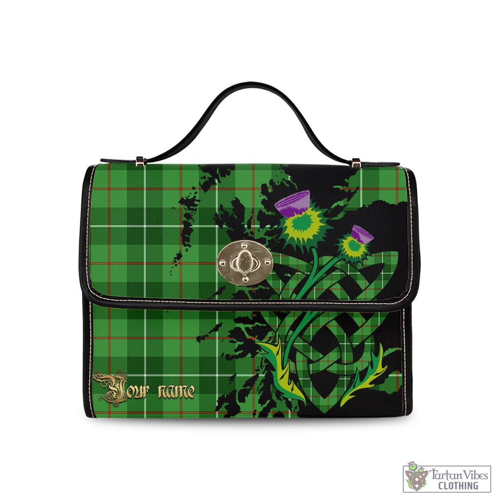 Boyle Tartan Waterproof Canvas Bag with Scotland Map and Thistle Celtic Accents Black Leather Strap One Size 10.5*20*27cm - Tartan Vibes Clothing
