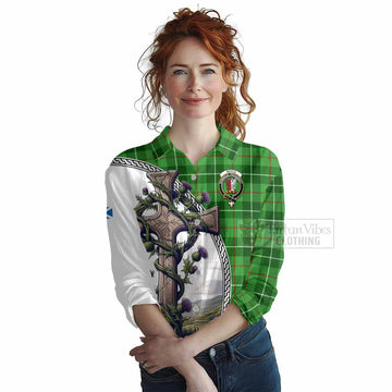 Boyle Tartan Women's Casual Shirt with Family Crest and St. Andrew's Cross Accented by Thistle Vines