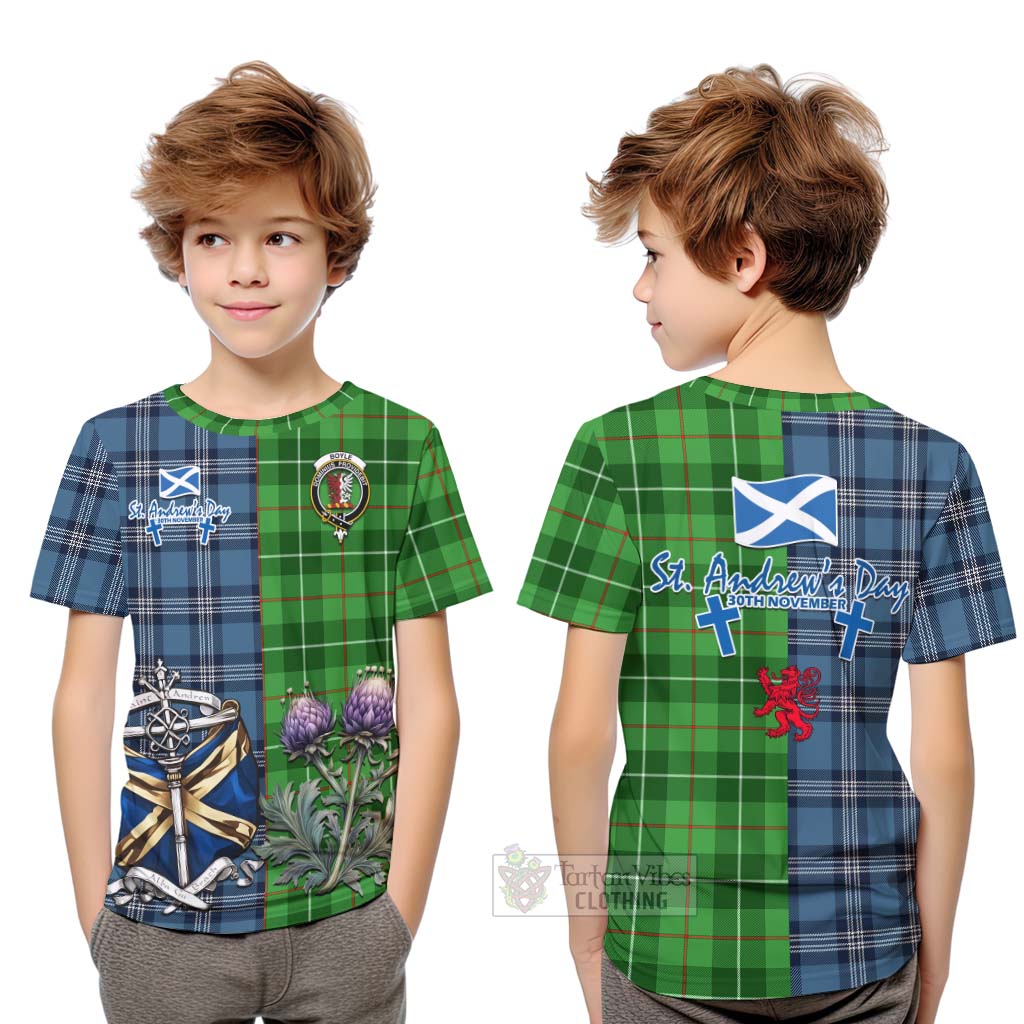 Tartan Vibes Clothing Boyle Tartan Kid T-Shirt Happy St. Andrew's Day Half Tartan Style