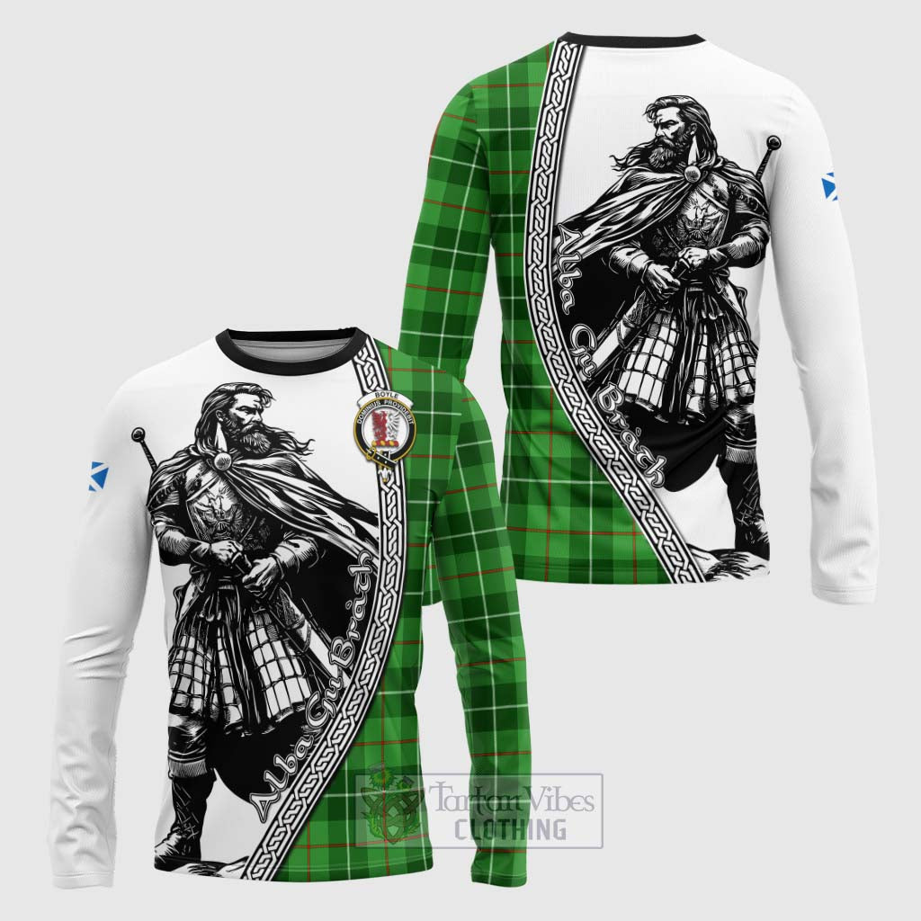 Tartan Vibes Clothing Boyle Tartan Clan Crest Long Sleeve T-Shirt with Highlander Warrior Celtic Style