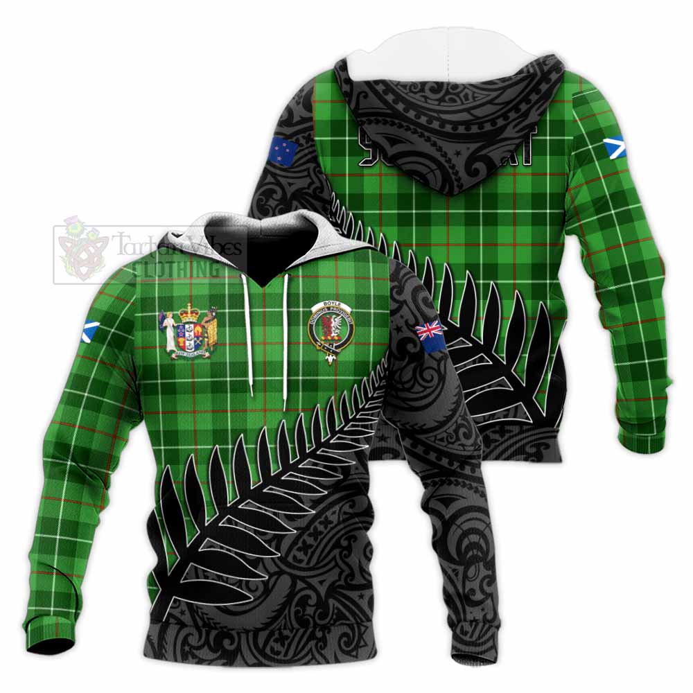 Tartan Vibes Clothing Boyle Crest Tartan Knitted Hoodie with New Zealand Silver Fern Half Style