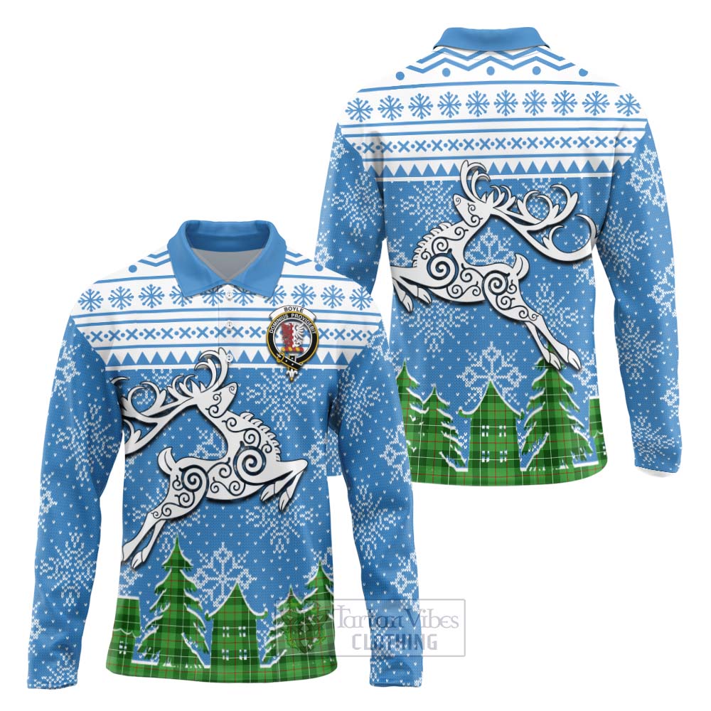 Tartan Vibes Clothing Boyle Clan Christmas Long Sleeve Polo Shirt Celtic Reindeer Style