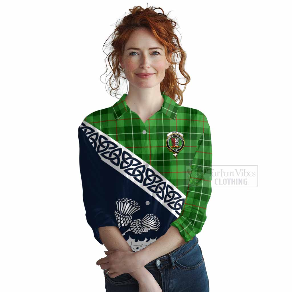 Tartan Vibes Clothing Boyle Tartan Women's Casual Shirt Featuring Thistle and Scotland Map