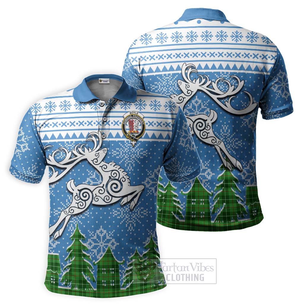 Tartan Vibes Clothing Boyle Clan Christmas Polo Shirt Celtic Reindeer Style