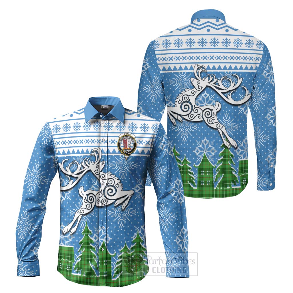 Tartan Vibes Clothing Boyle Clan Christmas Long Sleeve Button Shirt Celtic Reindeer Style