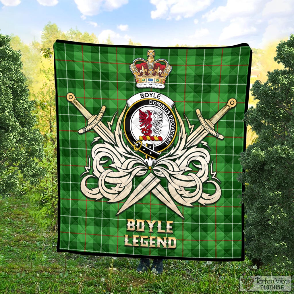 Tartan Vibes Clothing Boyle Tartan Quilt with Clan Crest and the Golden Sword of Courageous Legacy