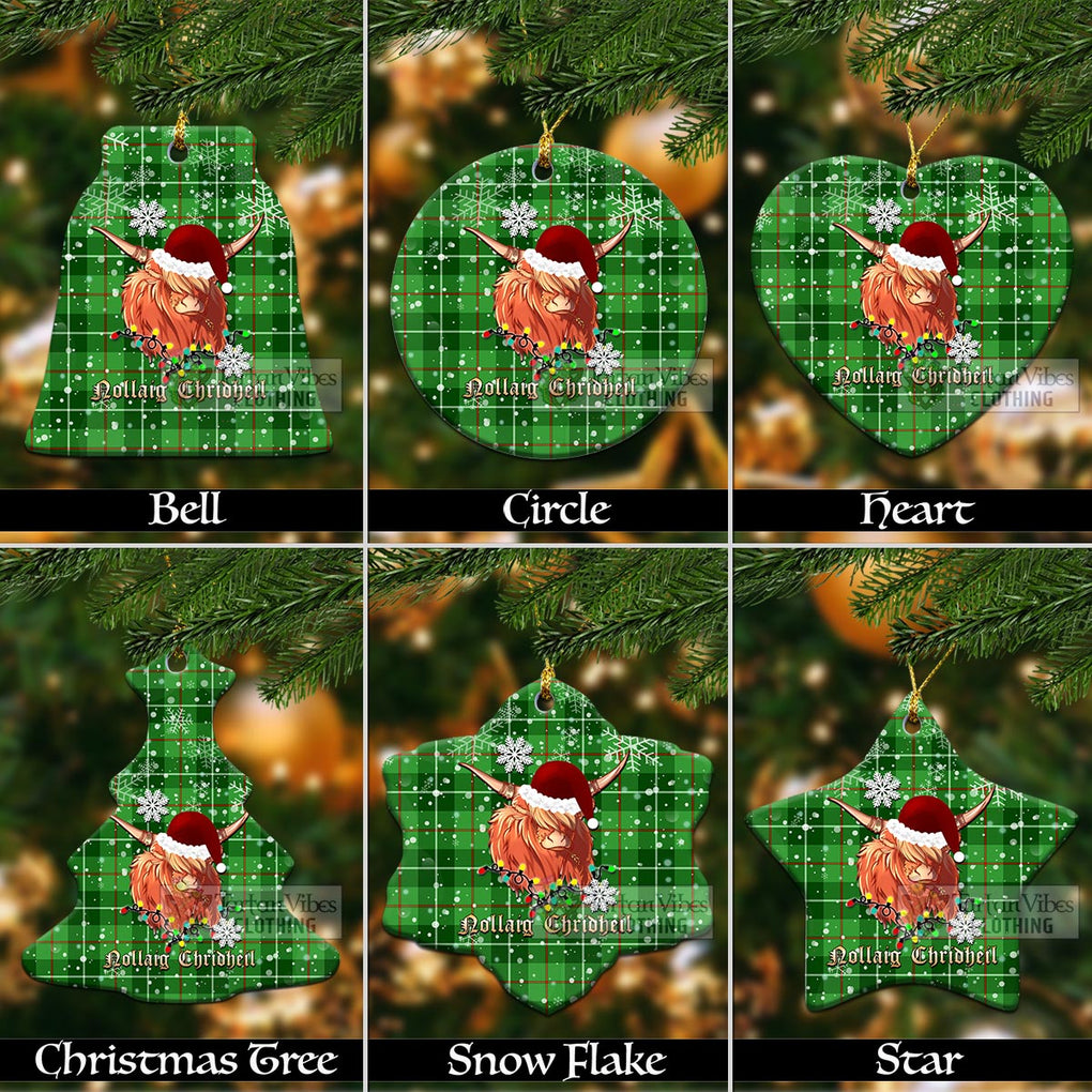 Tartan Vibes Clothing Boyle Clan Tartan Ornament with Christmas Twinkle Highland Cattle